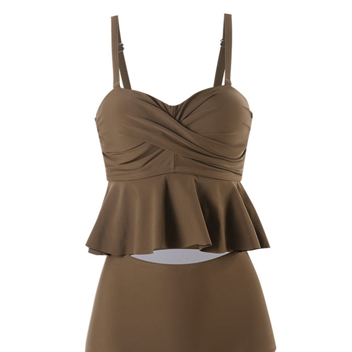 レディース 水着 シンプル 三角ハイウエスト フリル 韓国 腹を隠す やせて見える 温泉リゾート可愛いプール 海 キャミソール