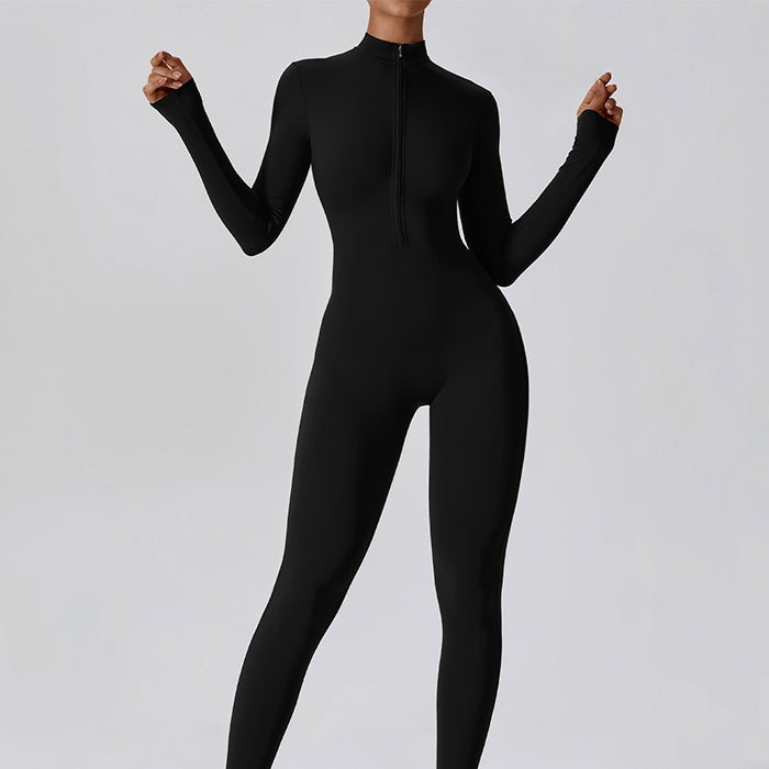 ボディスーツレディース 長袖 ヨガウェア ジッパー ヌード ジャンプスーツ 高強度 フィットネス スポーツ 女性用