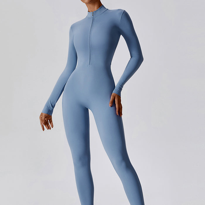 ボディスーツレディース 長袖 ヨガウェア ジッパー ヌード ジャンプスーツ 高強度 フィットネス スポーツ 女性用