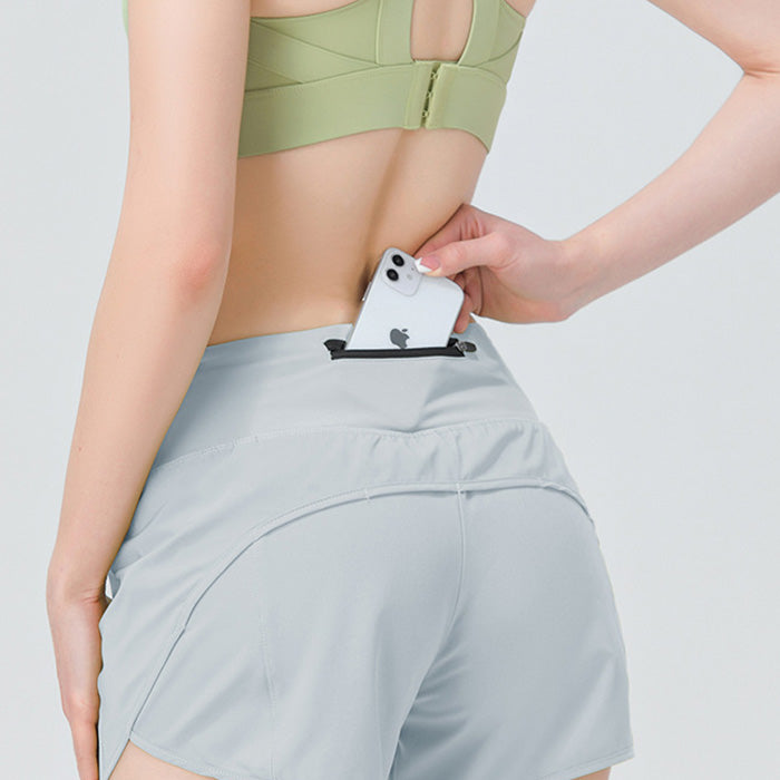 スポーツパンツ ショートパンツ ハイウエスト 短パン ジッパーポケット付き マラソン ランニング トレーニング フィットネス ヨガパンツ ジム