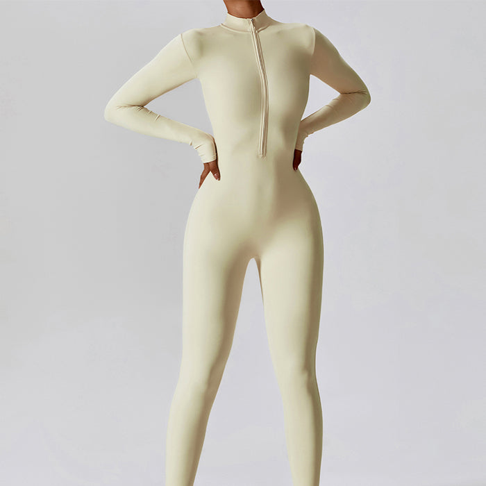 ボディスーツレディース 長袖 ヨガウェア ジッパー ヌード ジャンプスーツ 高強度 フィットネス スポーツ 女性用