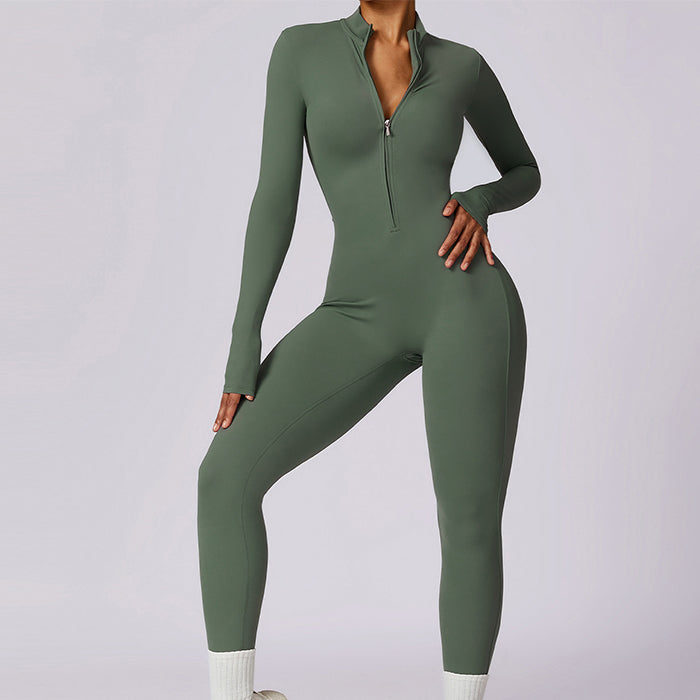 ボディスーツレディース 長袖 ヨガウェア ジッパー ヌード ジャンプスーツ 高強度 フィットネス スポーツ 女性用