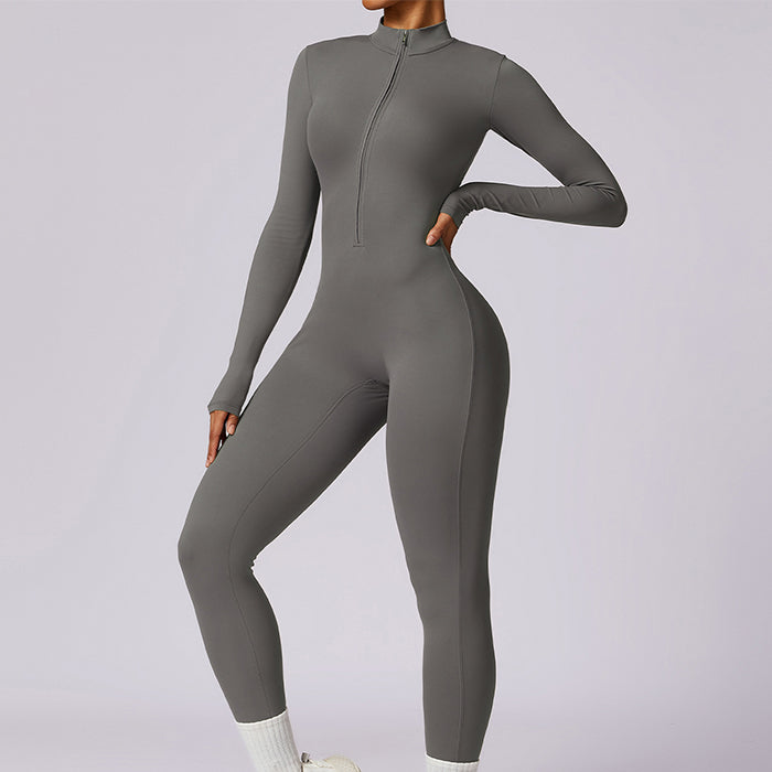 ボディスーツレディース 長袖 ヨガウェア ジッパー ヌード ジャンプスーツ 高強度 フィットネス スポーツ 女性用