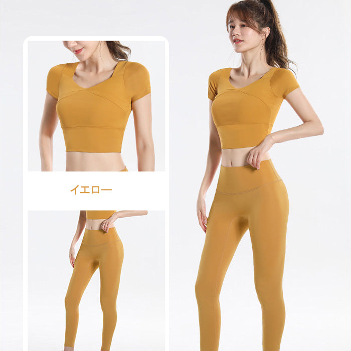 ヨガウェア 上下セット 大きいサイズ フィットネス スポーツ トップス 胸パッド付き 女性用 速乾性 半袖 ランニング 夏 秋