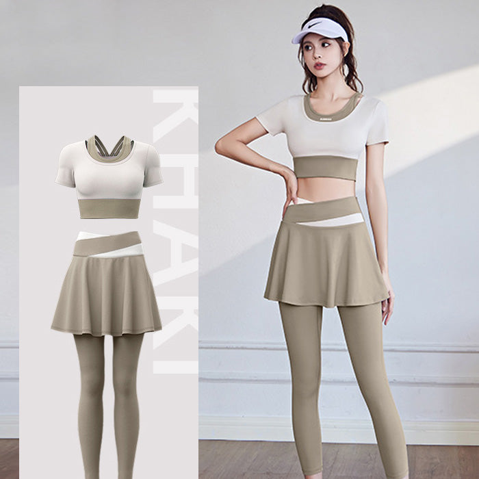 ヨガウェア かわいい 重ね着 風 ヨガ フェイク ツーピース ハイ ウエスト ヒップ リフト 速乾性 ランニング フィットネス 高伸縮性