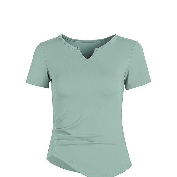 ヨガトップス 半袖 新作 タイト スポーツトップス スリム フィットネスウェア トレーニング ジム 速乾性 ヨガTシャツ ピラティス ヨガ デザインVネック
