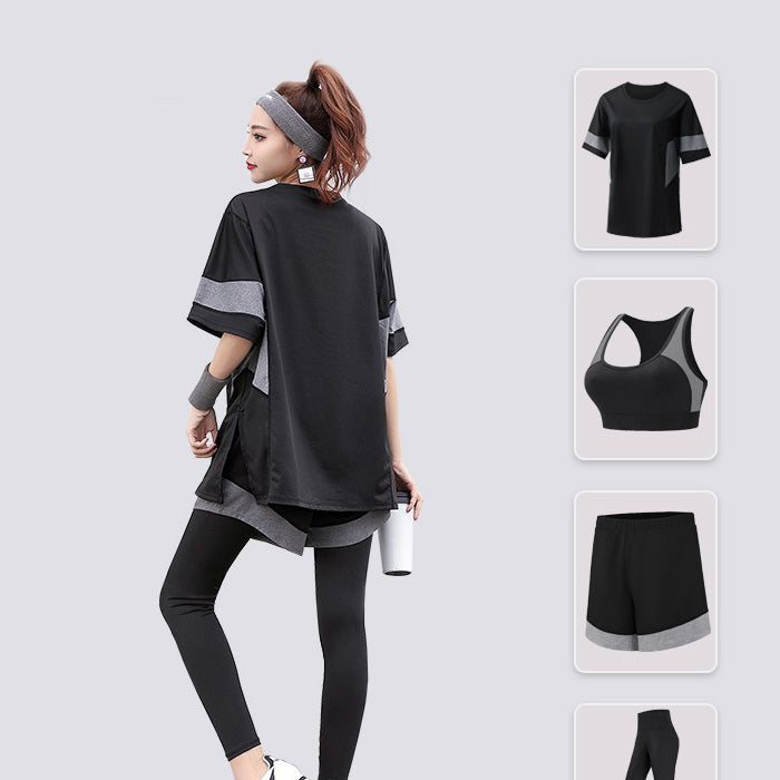 スポーツウェアセット 4点セット Tシャツ 半袖 上下セット ラージサイズ フィットネスウェア ルーズ 速乾性 セットアップ ヨガ ピラティス スポーツ フィットネス ランニングウェア ウォーキング