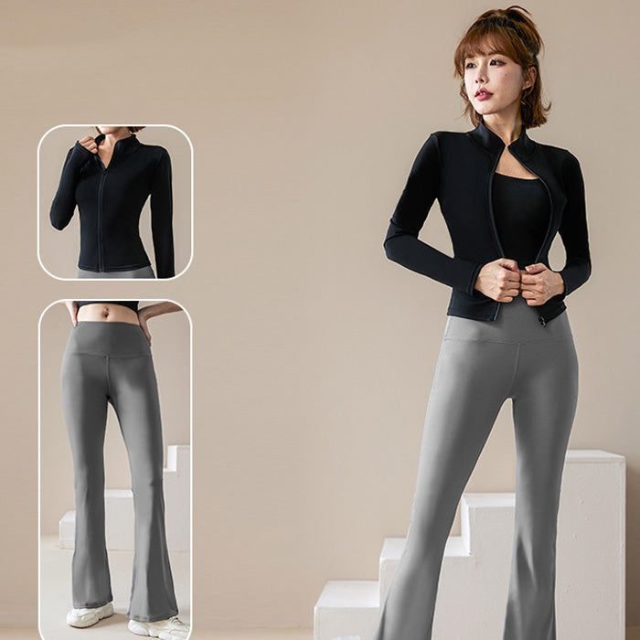 ヨガウェア 上下セット かわいい トップス ジャケット フレアパンツ レディース カジュアル アウトドア スポーツ 立ち襟 ロングヨガ 長袖ジャケット