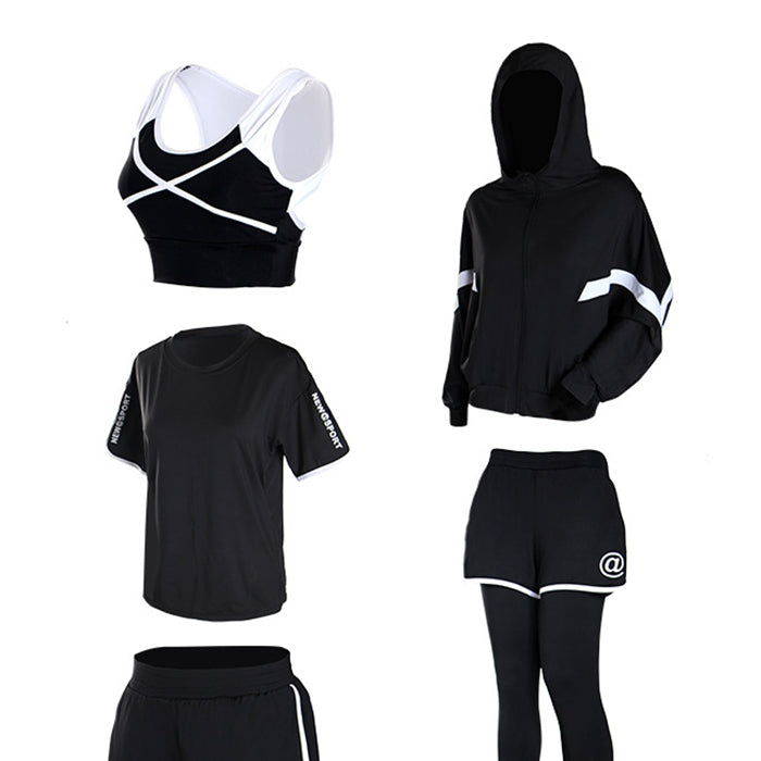 ヨガ スポーツウェアセット 5点セット パーカー 長袖 Tシャツ 半袖 上下セット フィットネスウェア 速乾性 セットアップ フィットネス ランニングウェア
