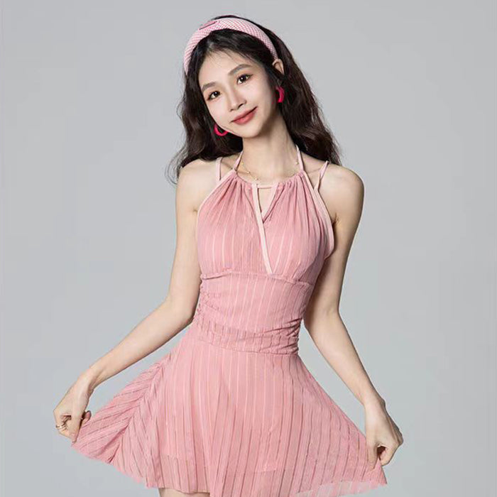 水着 レディース ワンピース スカート風 セクシー ホルター ネック お腹 カバー スリム 10代 20代 30代 オトナ女子