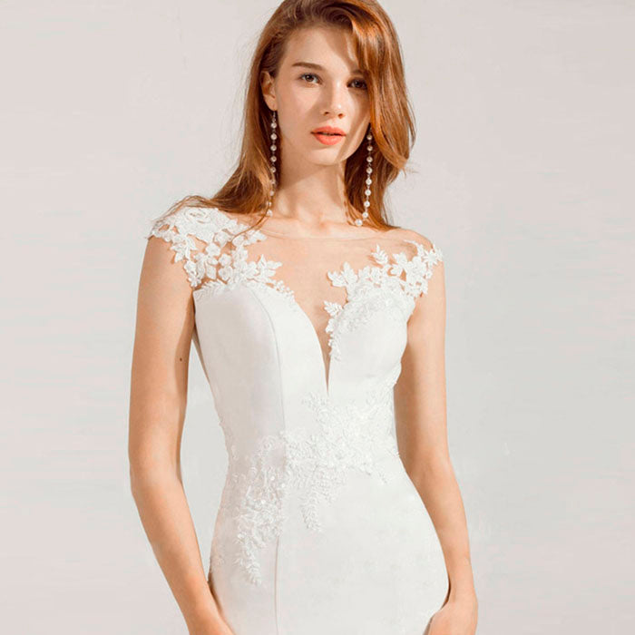 フィッシュテール マーメイド トレーン ライト ウェディングドレス フォレストスタイル スリム セクシー Vネックドレス