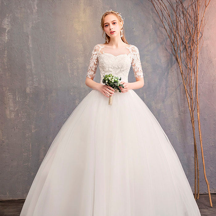 ブライダルウェディングドレス 2024 新しいファッション スリムレース ミッドスリーブ 大きいサイズ スタジオウェディングドレス
