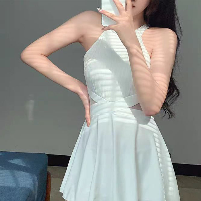 水着 レディース ワンピース スカート風 ボクサーパンツ お腹 カバー スリム 露出 少なめ 背中の開いた 韓国 オトナ女子