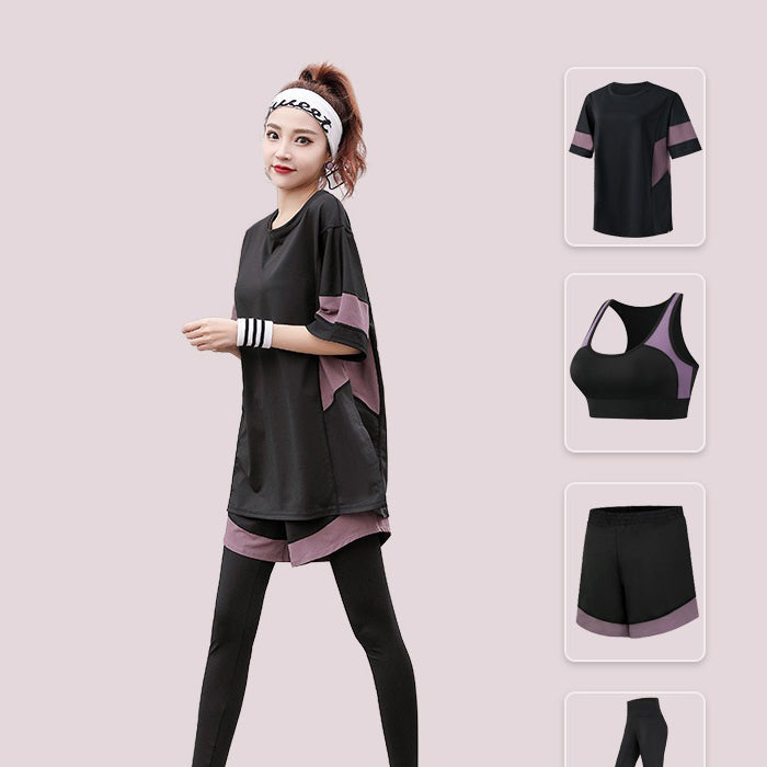 スポーツウェアセット 4点セット Tシャツ 半袖 上下セット ラージサイズ フィットネスウェア ルーズ 速乾性 セットアップ ヨガ ピラティス スポーツ フィットネス ランニングウェア ウォーキング