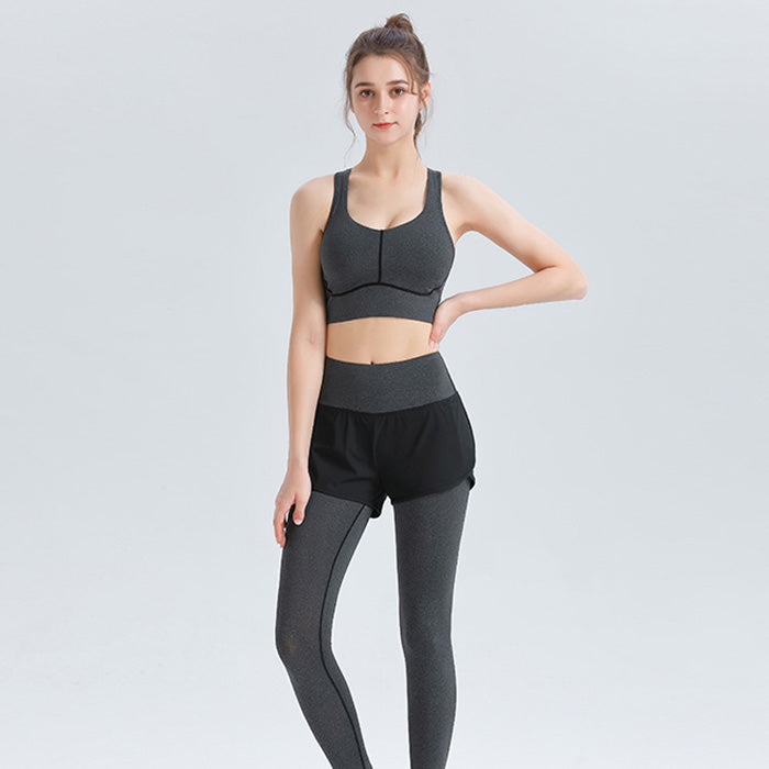 ヨガウェア レディース 女性 2点セット スポーツブラ ハイ ウエスト 露出防止 フェイクツーピース フィットネス パンツ