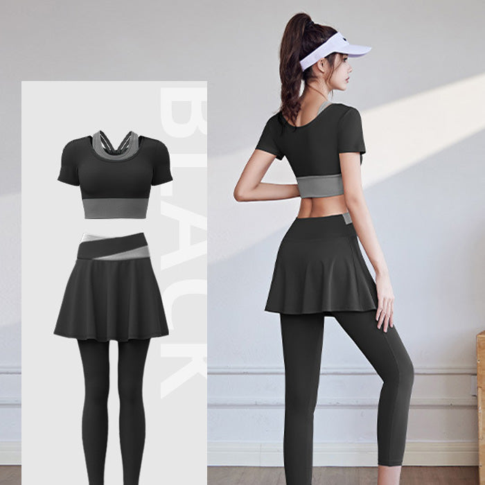 ヨガウェア かわいい 重ね着 風 ヨガ フェイク ツーピース ハイ ウエスト ヒップ リフト 速乾性 ランニング フィットネス 高伸縮性