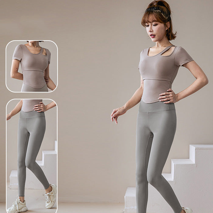 ヨガウェア トップス フィットネス スポーツ 半袖 レディース 胸パッド付き 速乾性 通気性 薄手 体にフィットするランニングウェア