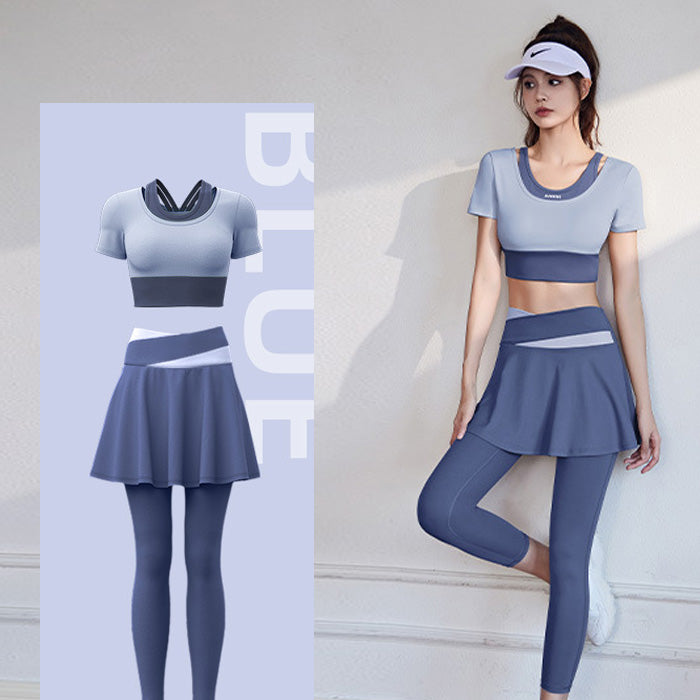 ヨガウェア かわいい 重ね着 風 ヨガ フェイク ツーピース ハイ ウエスト ヒップ リフト 速乾性 ランニング フィットネス 高伸縮性