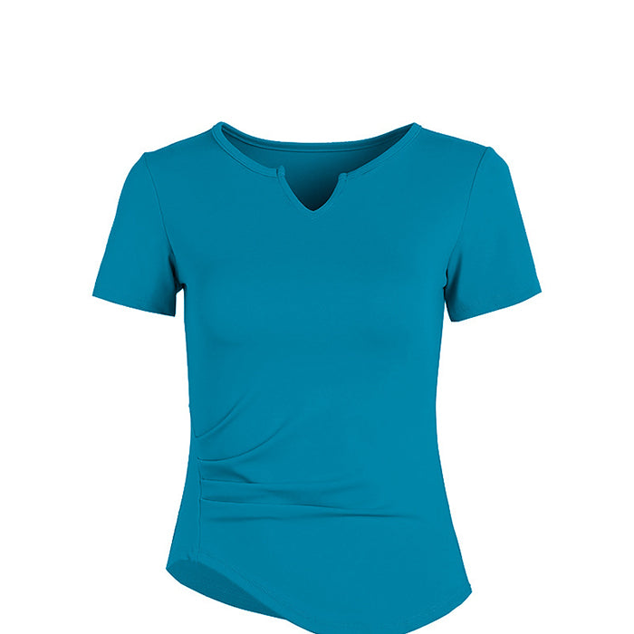 ヨガトップス 半袖 新作 タイト スポーツトップス スリム フィットネスウェア トレーニング ジム 速乾性 ヨガTシャツ ピラティス ヨガ デザインVネック