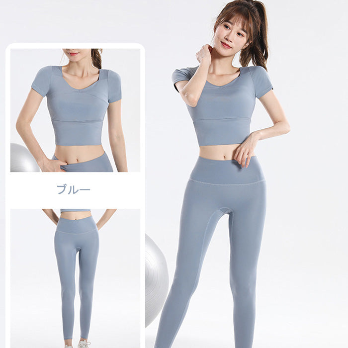 ヨガウェア 上下セット 大きいサイズ フィットネス スポーツ トップス 胸パッド付き 女性用 速乾性 半袖 ランニング 夏 秋