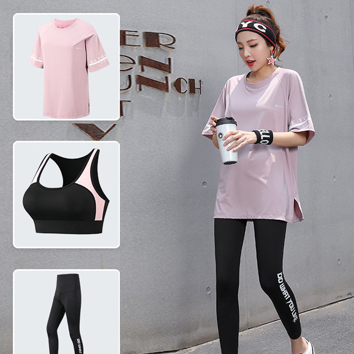 ヨガ スポーツウェア 3点セット 半袖 上下セット シンプル プラスサイズ フィットネスウェア ゆったり ルーズ 通気性 速乾性 ピラティス スポーツ フィットネス