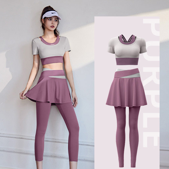 ヨガウェア かわいい 重ね着 風 ヨガ フェイク ツーピース ハイ ウエスト ヒップ リフト 速乾性 ランニング フィットネス 高伸縮性