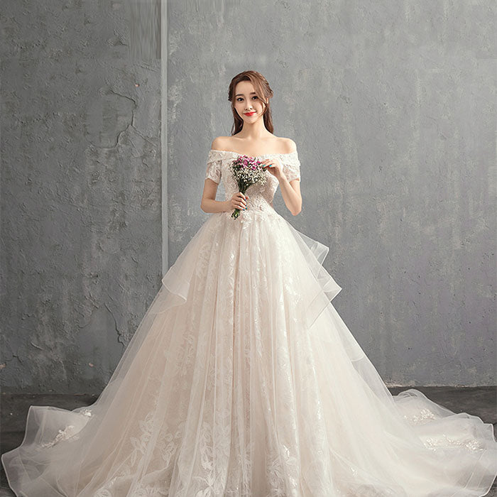 ウェディングドレス フレンチ ワンショルダー ブライダルドレス プリンセス シンプル ウエディングドレス パーティードレス フォーマルドレス おしゃれ パーティ 可愛い