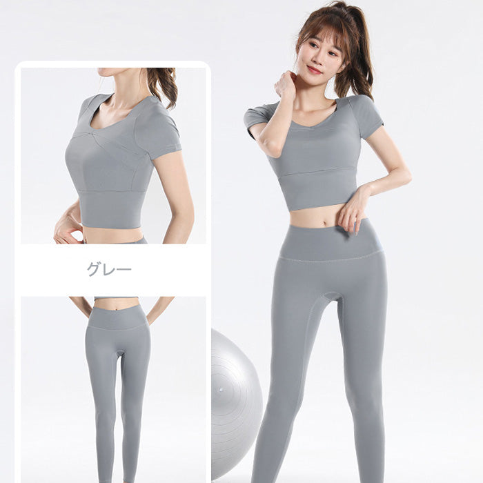 ヨガウェア 上下セット 大きいサイズ フィットネス スポーツ トップス 胸パッド付き 女性用 速乾性 半袖 ランニング 夏 秋