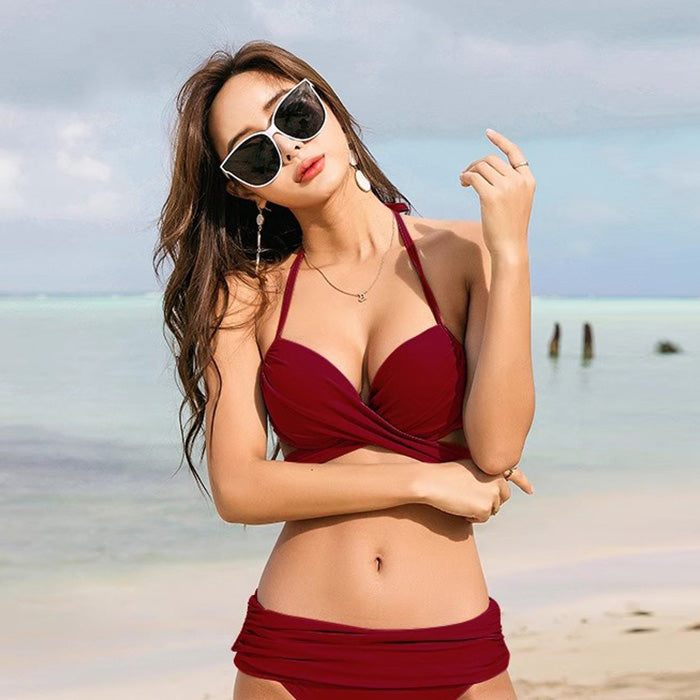 水着 レディース 20代 30代 ビキニ プール 海 可愛い 学生 大人 女子 ギャル 韓国 スプリット 無地 おしゃれ