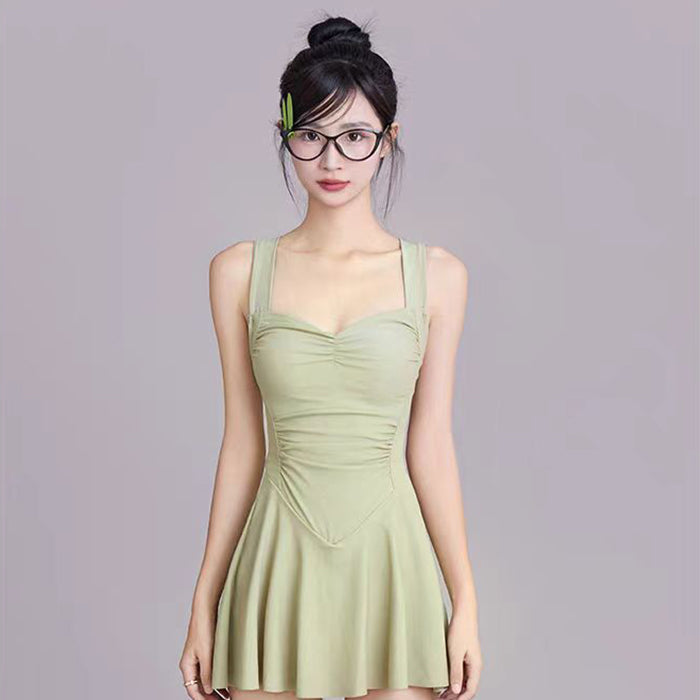 水着 レディース シンプル ワンピース スカート ウエスト お腹 カバー エレガント デザイン 大人水着