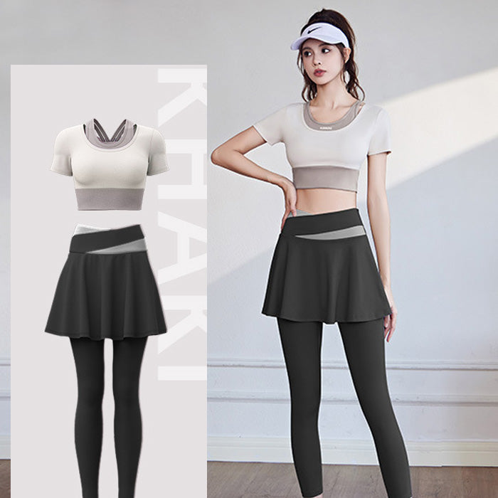 ヨガウェア かわいい 重ね着 風 ヨガ フェイク ツーピース ハイ ウエスト ヒップ リフト 速乾性 ランニング フィットネス 高伸縮性