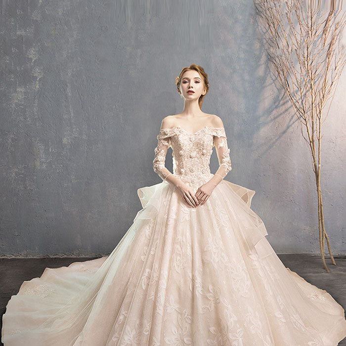 ウェディングドレス フレンチ ワンショルダー ブライダルドレス プリンセス シンプル ウエディングドレス パーティードレス フォーマルドレス おしゃれ パーティ 可愛い