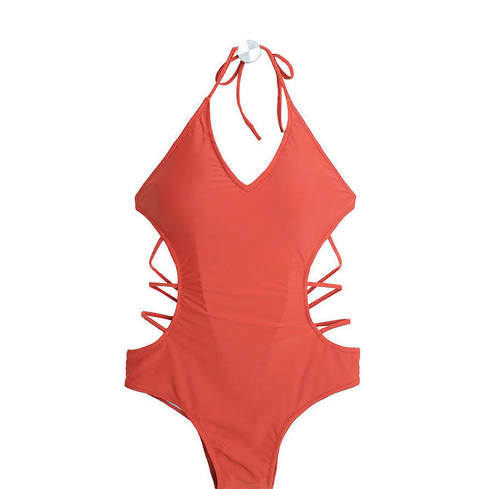 水着レディース 20代 30代 可愛い ワンピース ギャル 黒 オレンジ オールインワン 女性用 大人 女の子 ホルターネック シンプル プール 海 ビーチ 旅行