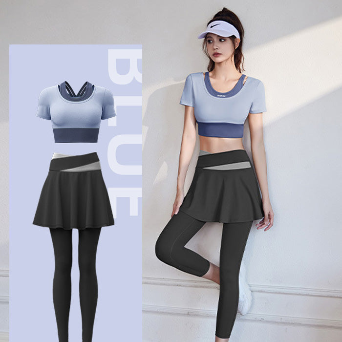 ヨガウェア かわいい 重ね着 風 ヨガ フェイク ツーピース ハイ ウエスト ヒップ リフト 速乾性 ランニング フィットネス 高伸縮性