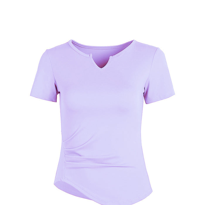 ヨガトップス 半袖 新作 タイト スポーツトップス スリム フィットネスウェア トレーニング ジム 速乾性 ヨガTシャツ ピラティス ヨガ デザインVネック