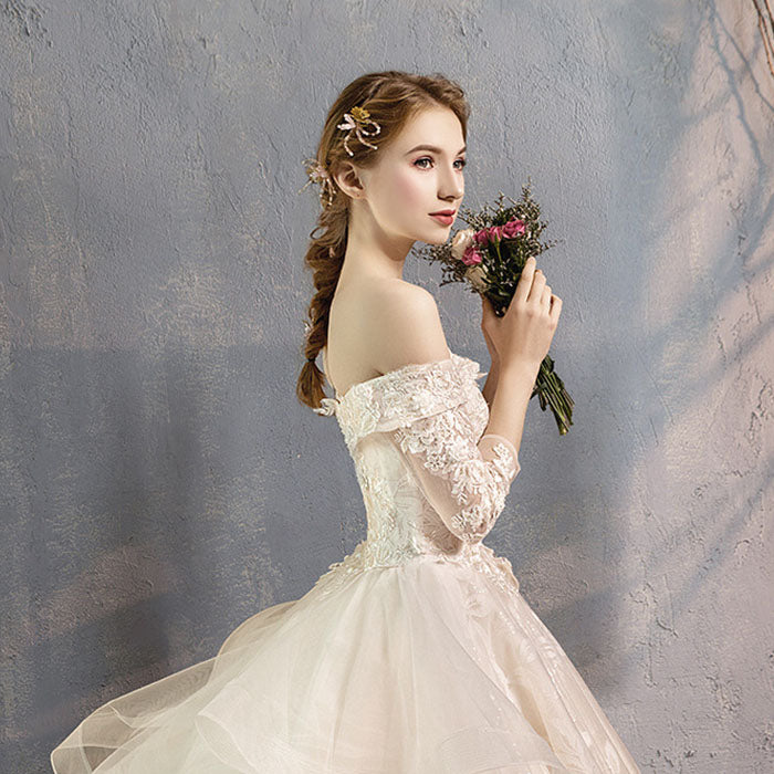 ウェディングドレス フレンチ ワンショルダー ブライダルドレス プリンセス シンプル ウエディングドレス パーティードレス フォーマルドレス おしゃれ パーティ 可愛い