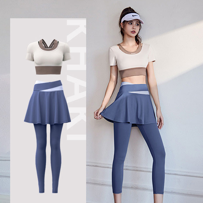ヨガウェア かわいい 重ね着 風 ヨガ フェイク ツーピース ハイ ウエスト ヒップ リフト 速乾性 ランニング フィットネス 高伸縮性