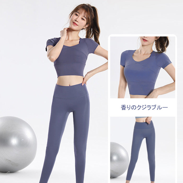 ヨガウェア 上下セット 大きいサイズ フィットネス スポーツ トップス 胸パッド付き 女性用 速乾性 半袖 ランニング 夏 秋