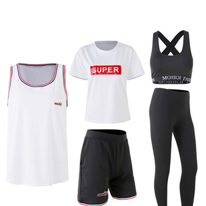 スポーツウェアセット 5点セット 半袖 Tシャツ 夏 ゆったり メッシュ バスケ テニス ランニング トレーニング スポーティ 速乾 フィットネスウェア ジムウェア