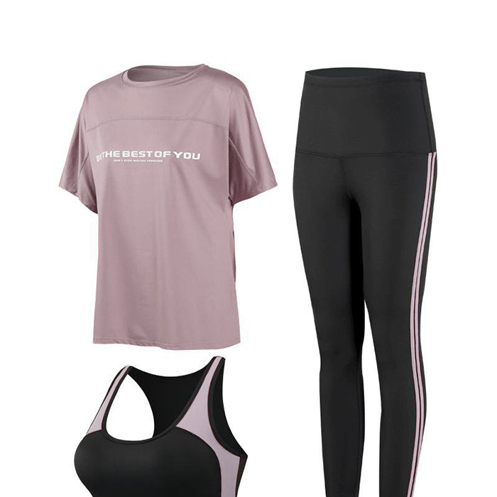 スポーツウェア 3点セット 半袖 ラージサイズ ハイウエスト 速乾性 ヨガウェア スポーツ フィットネス ランニング