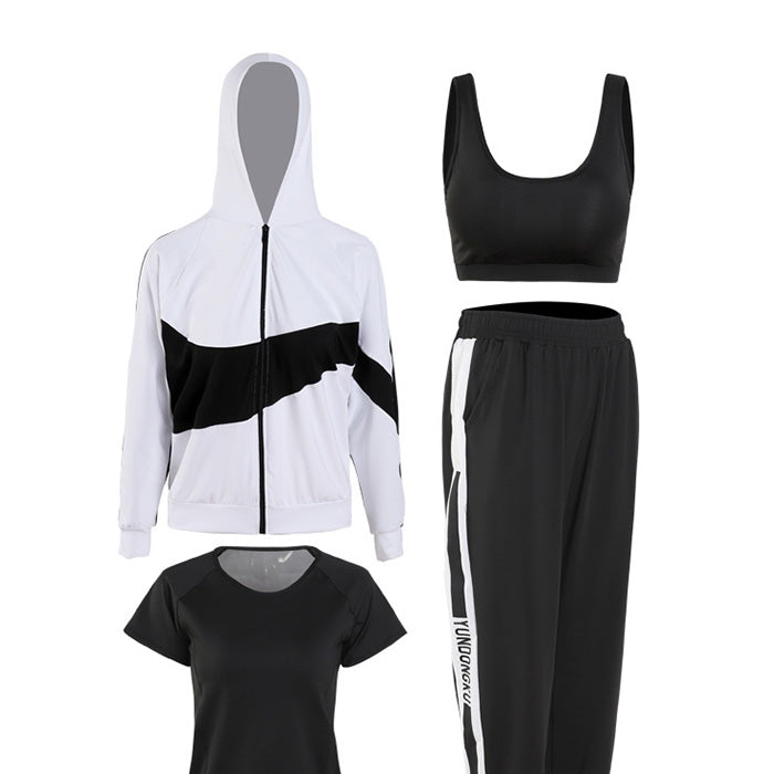 スポーツウェア 4点セット パーカー 長袖 上下セット Tシャツ 半袖 フィットネスウェア 速乾性 セットアップ ヨガ ピラティス スポーツ スポーツブラ