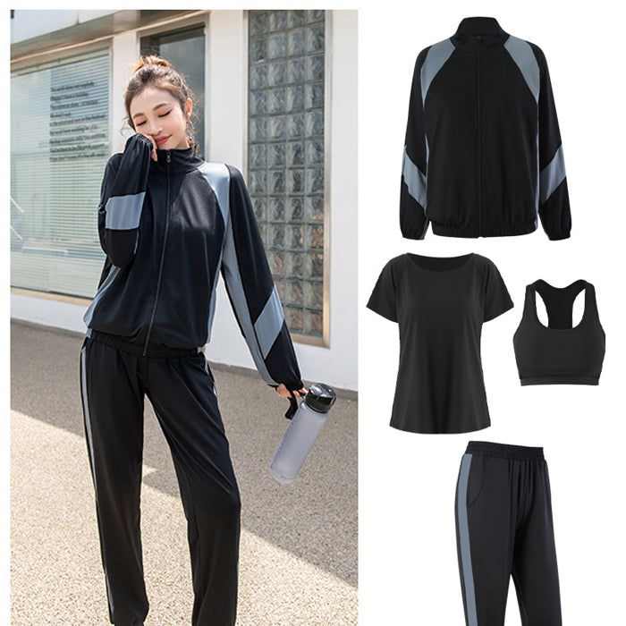 スポーツウェアセット 4点セット 上下セット フィットネスウェア 速乾性 ヨガ ピラティス スポーツ フィットネス ランニングウェア トレーニング ジム 運動 ダンス ウォーキング