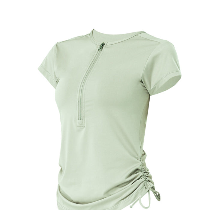 レディース ヨガ服 スポーツTシャツ トレーニングウェア サイドリボン 5カラー 可愛い ジッパー レディースウェア