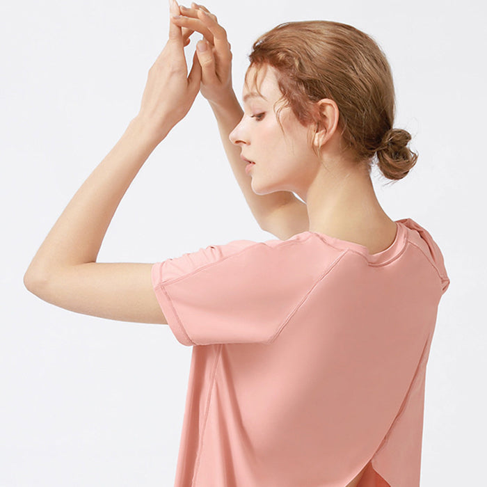 ヨガトップス 半袖 トップス ヨガウェア 速乾性 通気性 ランニング トレーニング フィットネス ピラティス ジム スポーツTシャツ 丈短め ゆったり 体型カバー