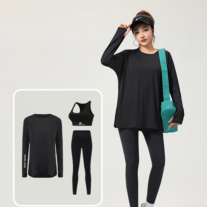 スポーツウェア 3点セット 長袖 上下セット フィットネスウェア 速乾性 セットアップ ヨガ ピラティス フィットネス ランニングウェア ジム スポーツブラ レディースウェア