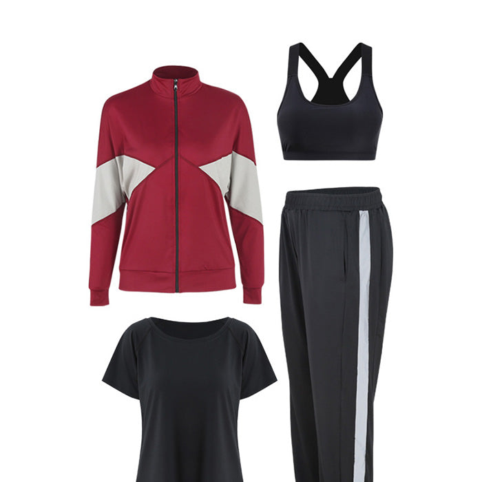 スポーツウェア 4点セット パーカー 半袖 長袖 上下セット フィットネスウェア ヨガ ピラティス スポーツ フィットネス ランニングウェア