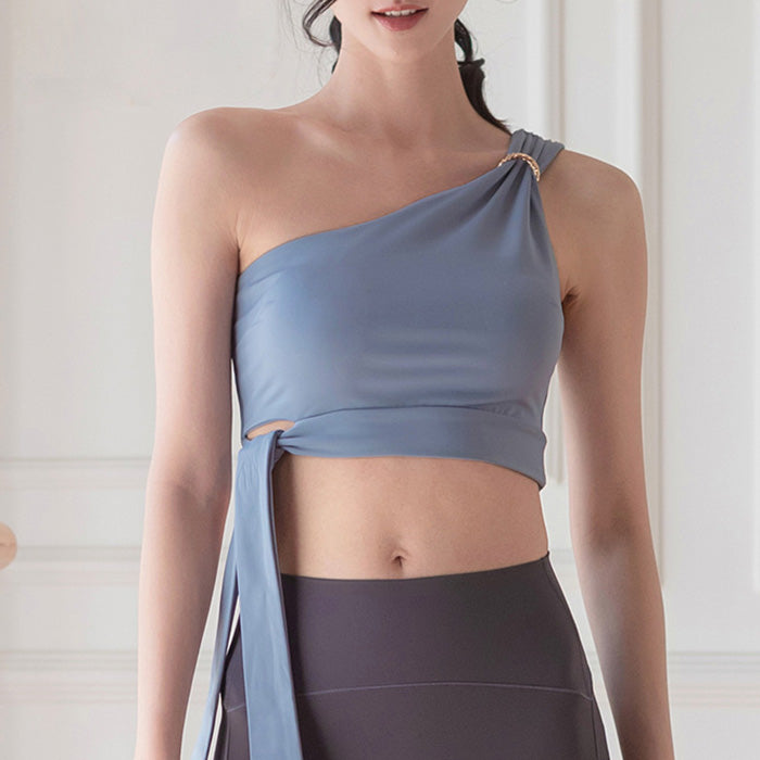 レディース スポーツウェア ヨガウェア 丈短め セクシー ヨガウェア ワンショルダースポーツブラ フィットネスベスト クロップトップ 高伸縮性 レディーススタイル 美背中 ストラップ