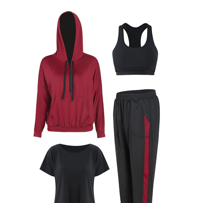 スポーツウェア 4点セット パーカー 半袖 長袖 上下セット フィットネスウェア 速乾性 セットアップ ヨガ ピラティス スポーツ フィットネス ランニングウェア トレーニング ジム