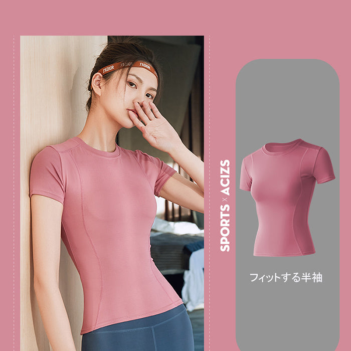 レディースヨガウェア 大きいサイズ トレーニングウェア スポーツTシャツ 半袖 速乾性