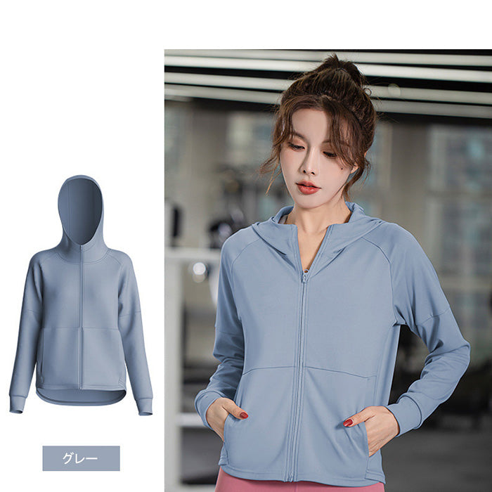 レディース スポーツウェア パーカー 長袖 ルーズ ヨガウェア フィットネス ランニングウェア 速乾性 フード付き スポーツパーカー ジム 日焼け防止